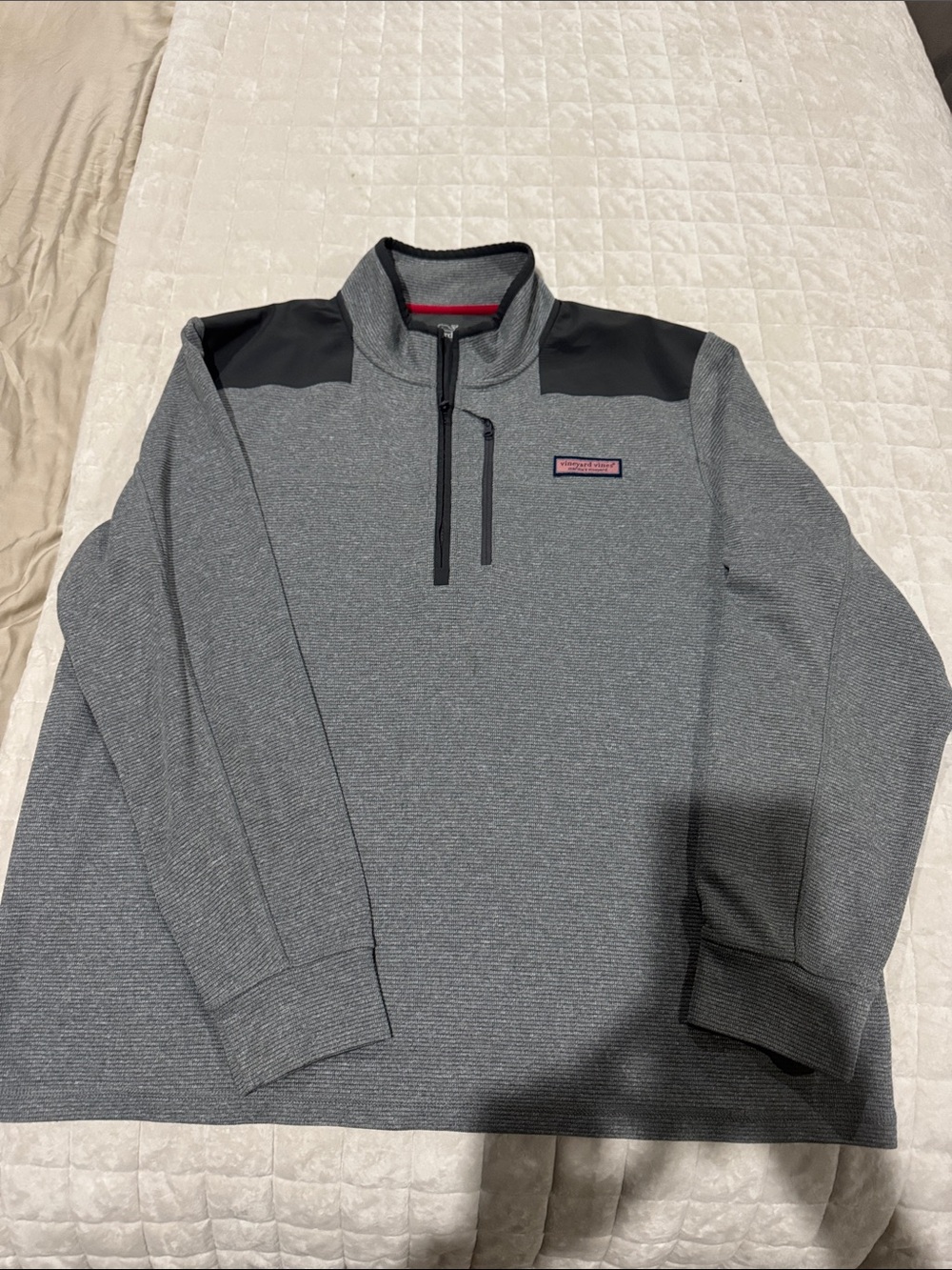 Vineyard Vines Gray Quarter-Zip with Black Shoulder Panels